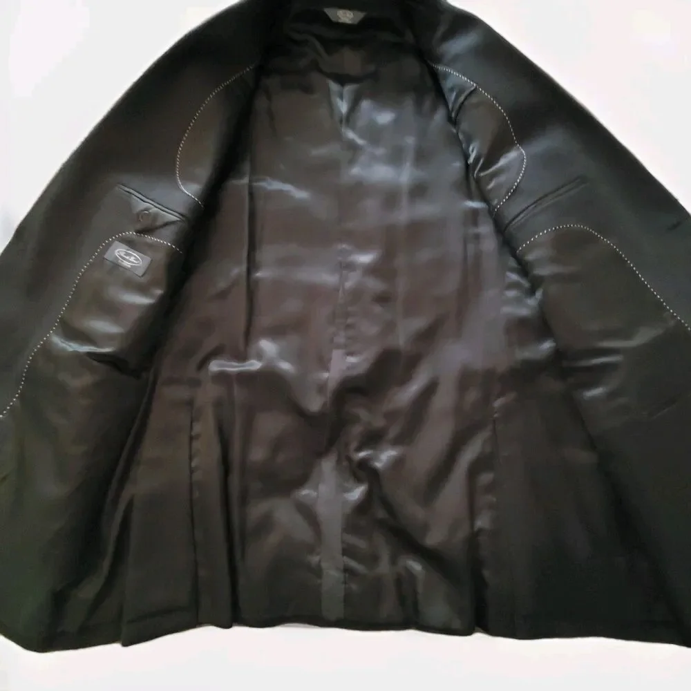 Vintage Pronto Uomo Platinum Mens 48L Black 100% Wool Blazer Sport Coat Jacket